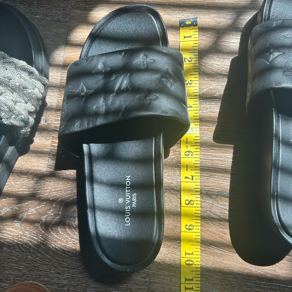 Louis Vuitton Embossed Black Slides